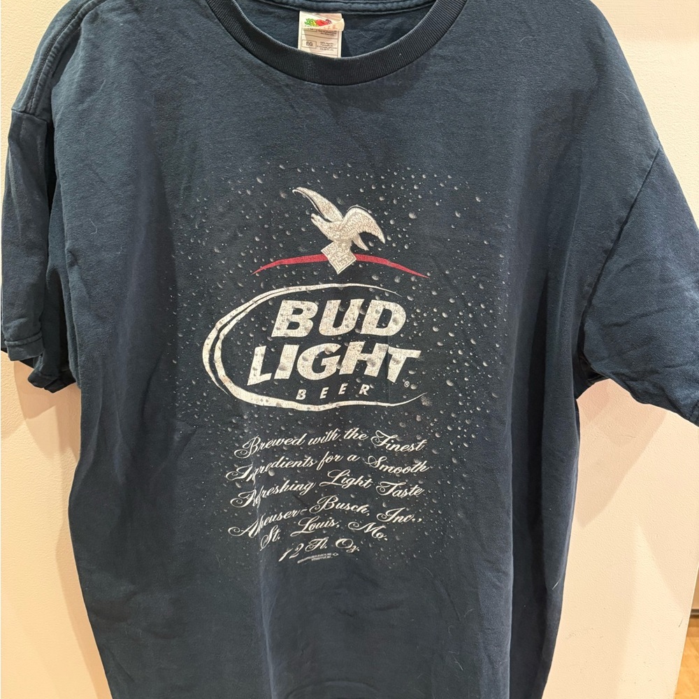 Fruit of the Loom Navy Bud Light Graphic Tee with White & Red Accents